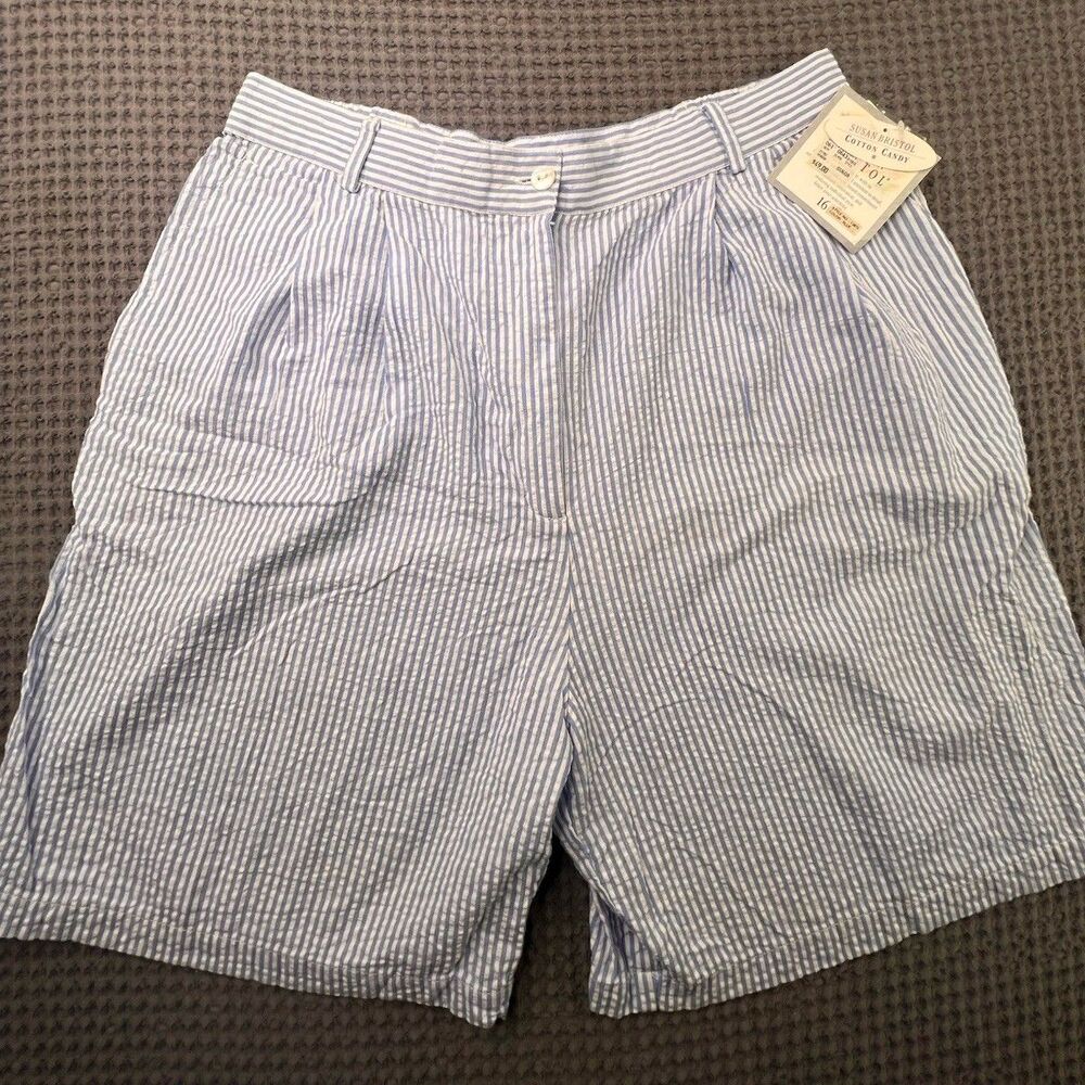 Susan Bristol Vintage High Waist Seersucker Shorts Women’s Size 16 NOS Pleated
